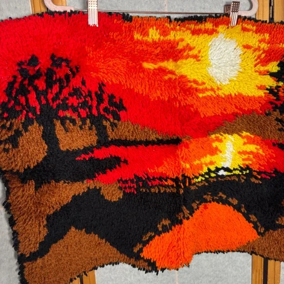 Vintage Sunset Latch Hook Wall Hanging Art Decor 26.5 x 20 Retro Summer - Picture 6 of 7